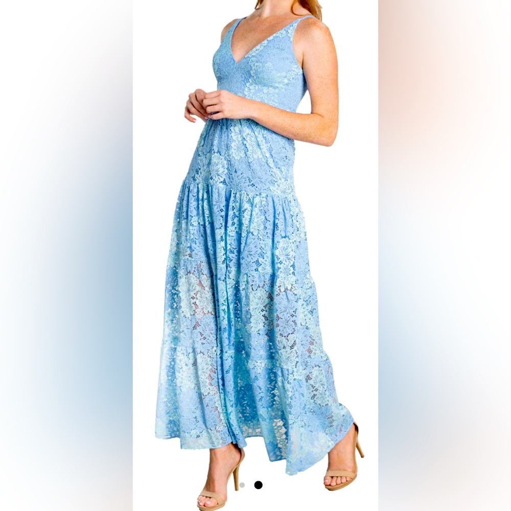 Dress the Population long blue lace dress medium. - Picture 2 of 4
